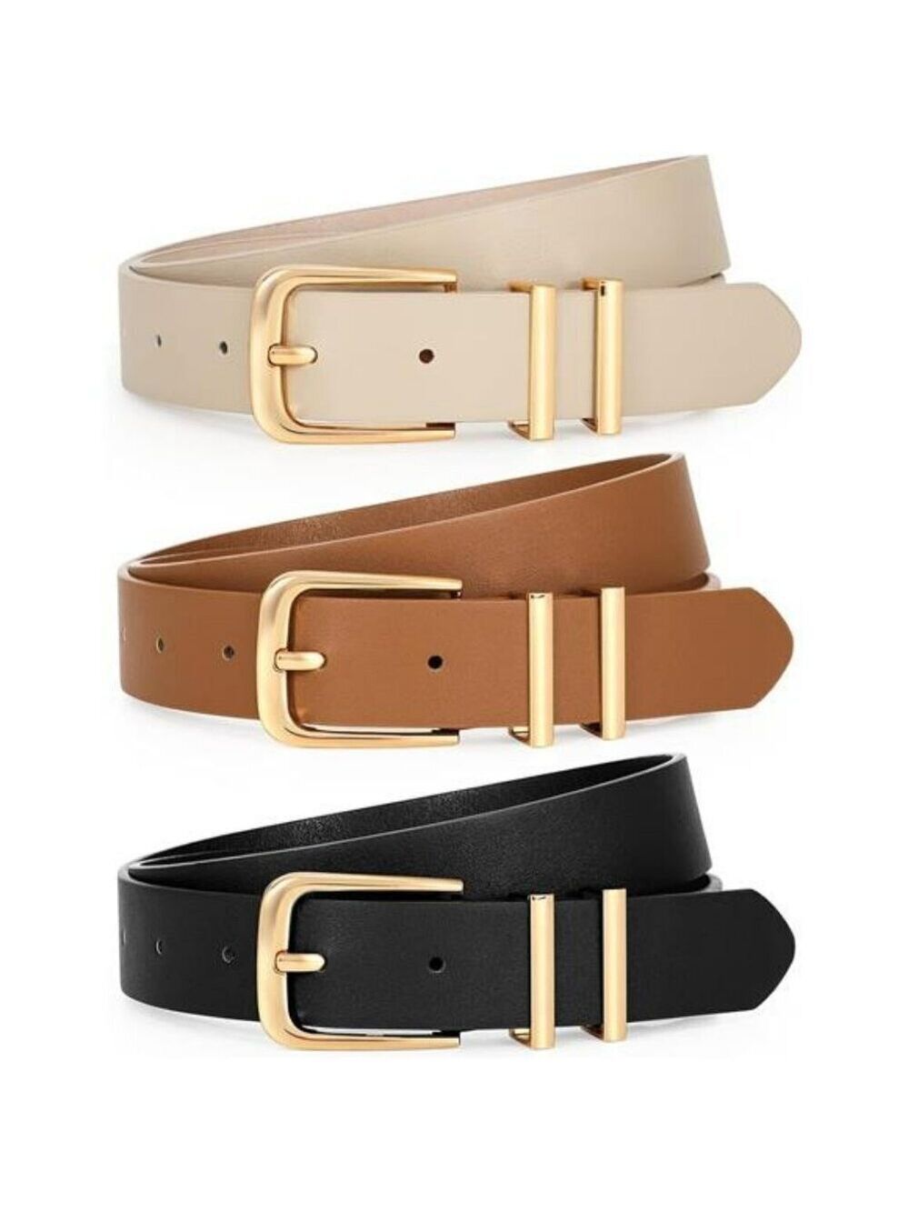 Womens Leather Belts Gold Silver Buckle Adjustable Belts for Jeans Dresses Pants